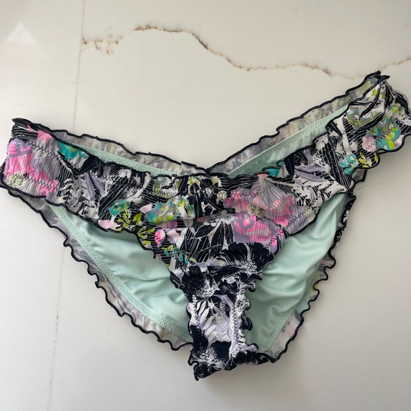 Victoria's Secret Other - Victoria's Secret Floral Print Bikini Bottoms in Mint, Black, Pink